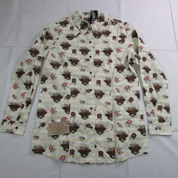 Cruel Girl's XXL Long Sleeve Highland Cow Floral Print Snap Western Shirt - Picture 2 of 3